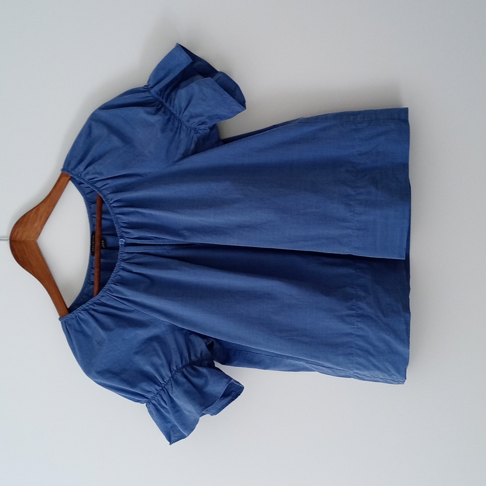 Ann Taylor size XS blue cotton puff sleeve peasant blouse, cottagecore cutie